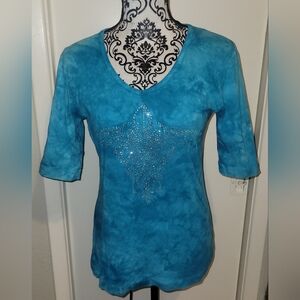 Y2K Sledge USA Blue Tye Dye Jeweled Shirt Size Large‎